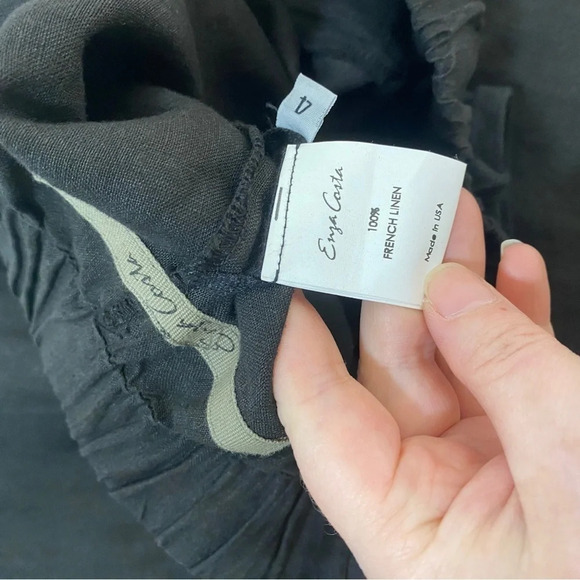 Enza Costa 100% French Linen Lightweight Drawstring Pants Black XL/4 - Picture 9 of 11